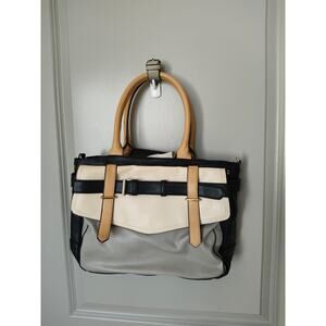 REED Boxer Belted Large Satchel Crossbody Handbag Faux Leather Beige Black Gray